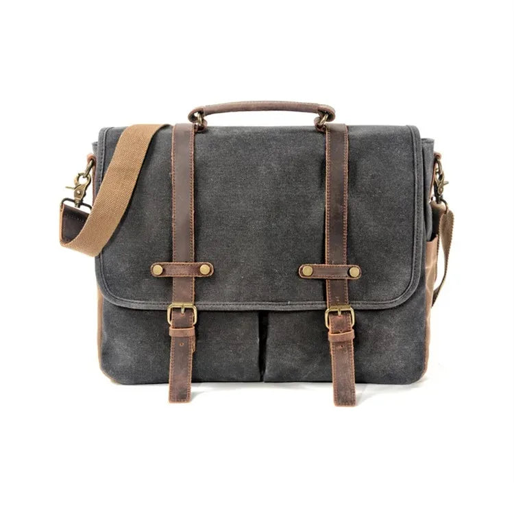 Men's Briefcase Messenger Bags Waxed Canvas 15.6''Laptop