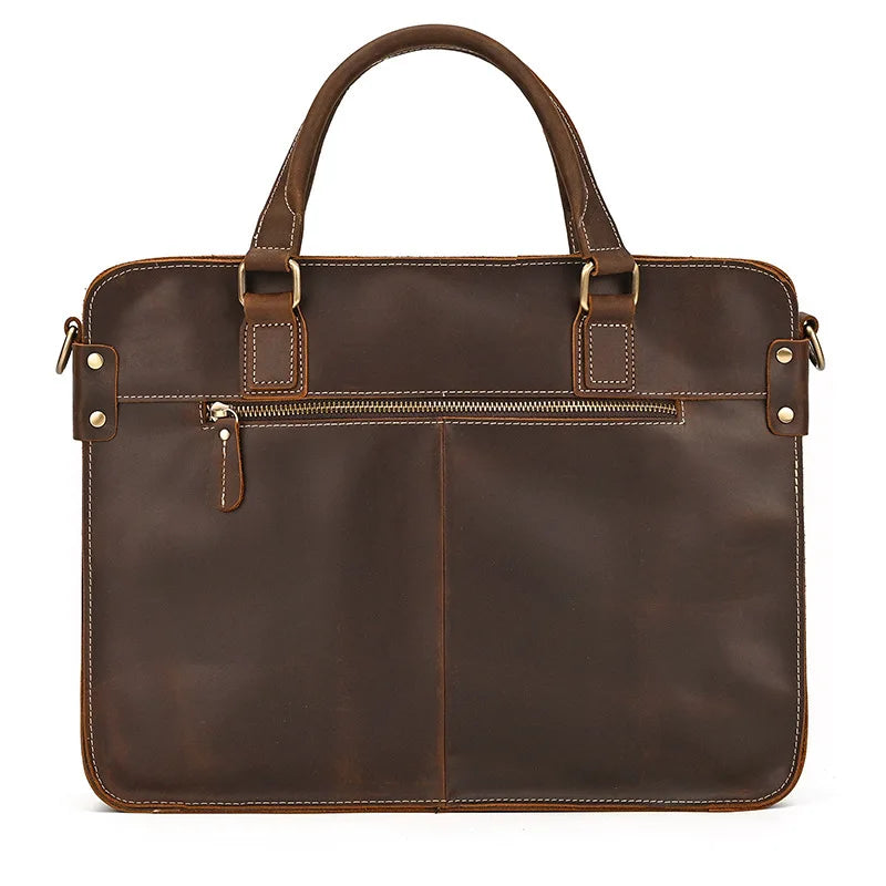 Mew Leather Briefcase 14inch Computer Cowhide Handbag Shoulder Messenger Commuting Genuine Leather Men Briefcases Commuting Bag