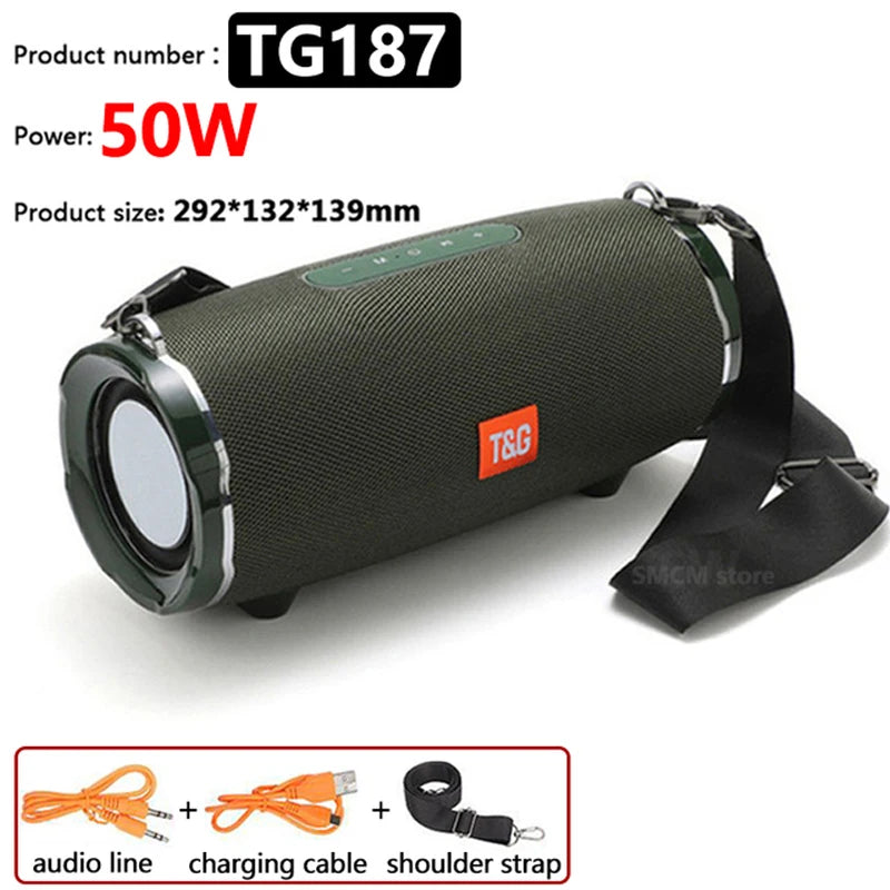 TG187 High Power 50W Portable Bluetooth Speakers Powerful Sound box Wireless Subwoofer Bass Mp3 Player FM radio 4400mAh Battery