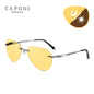 CAPONI Photochromic Brown Yellow Sunglasses Titanium Alloy Rimless Sun Glasses Pilot Night Vision Ultra-Light Eyewear BSYS22003