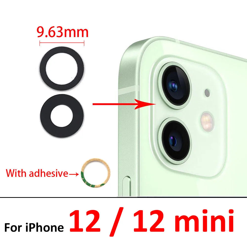 10Pcs/Lot,  For iPhone X XR XS 11 12 13 14 15 16 Pro Max Mini Plus Rear Back Camera Glass Lens With Ahesive