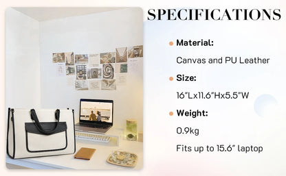 Missnine Women's Briefcase Tote Bag Canvas Laptop Bag 15.6 Inch Casual Work Bag Shoulder ipad Bag Suitable for Travel Office