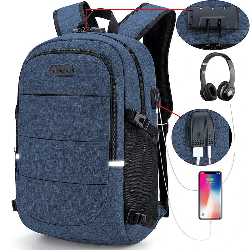 Fashionable Multi Pocket Neutral Backpack, Waterproof, Anti-theft, 14 Inch Computer Backpack, USB And Headphone Reserved Ports