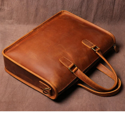 Men's Bag Crazy Horse Leather Men Briefcase for Laptop 14 Messenger Men's Leather Business Office Bag A4 File