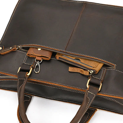 Mew Leather Briefcase 14inch Computer Cowhide Handbag Shoulder Messenger Commuting Genuine Leather Men Briefcases Commuting Bag