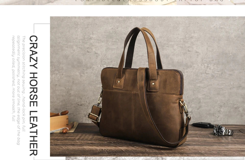 Retro Leather Laptop Bag With Strap For Macbook M4 M3 M2 M1 Air 13 Pro 14 15 16 Inch Case Handbag Men Shoulder Crossbody Bag