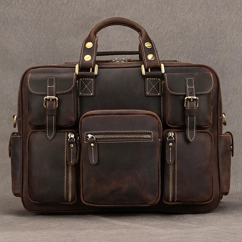 Fashion Natural Leather Men Briefcases With Shoulder Strap Mans Laptop Notebook Hand Bag 2019 New Business Briefcase Bag