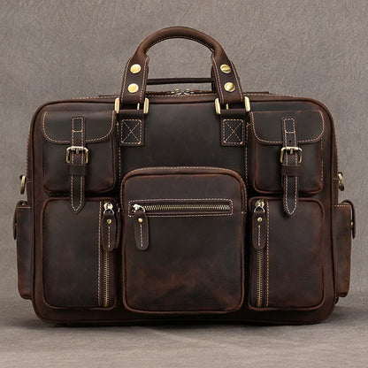 Fashion Natural Leather Men Briefcases With Shoulder Strap Mans Laptop Notebook Hand Bag 2019 New Business Briefcase Bag