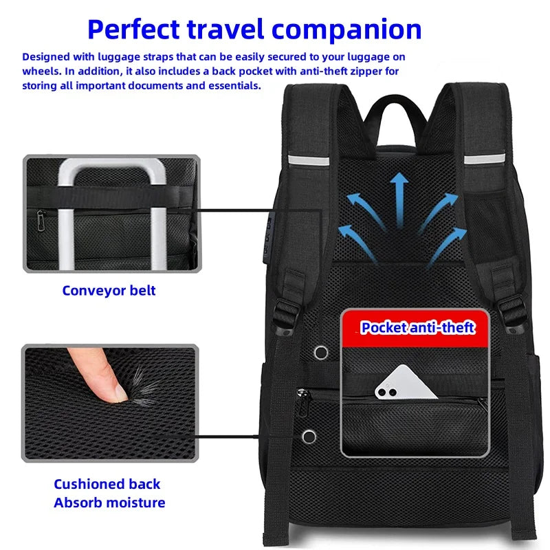 Backpack For Men And Women, Fashionable Black, Large Capacity, Anti-theft, Waterproof, And Durable Laptop Bag, USB Charging Port