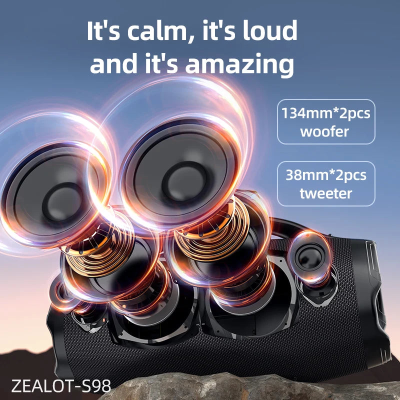 ZEALOT S98 160W Portable Bluetooth Speaker High Volume Waterproof 36000mAh Wireless TWS Subwoofer Suporrt USB/TF/AUX RGB light