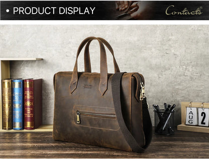 Vintage Genuine Leather Laptop Handbag Men Briefcase Casual Shoulder Bag Large Capacity Messenger for Macbook 13''