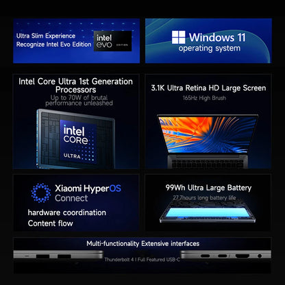 Xiaomi Laptop Redmibook Pro 16 2024 16" 3.1K 165Hz Intel Core Ultra 16/32GB RAM 1/2TB PCIe 4.0 SSD 140W Super Charge Notebook PC