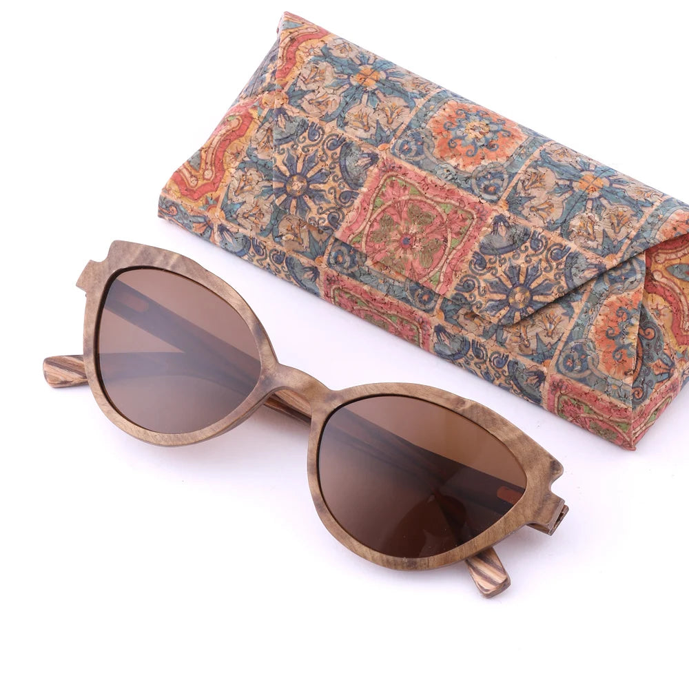 Fashion Cat Eye Wood Sunglasses For Women Men Polarized UV400 Brand Designer Sun Glasses with Bohemian Case