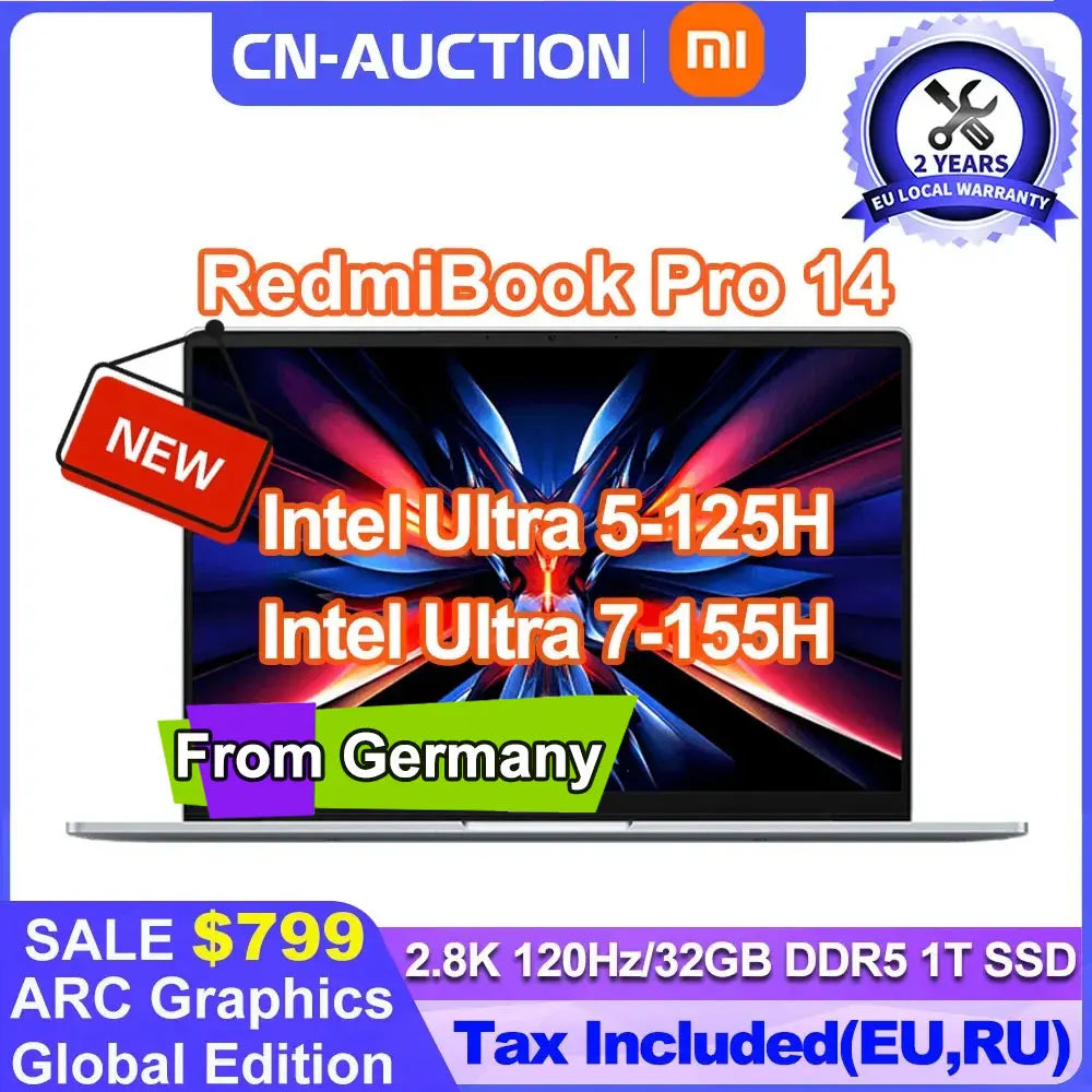 Xiaomi RedmiBook Pro 14-inch Notebook 2024 Core Ultra DDR5 1T SSD 2.8K 120hz Screen ARC Graphics 32GB